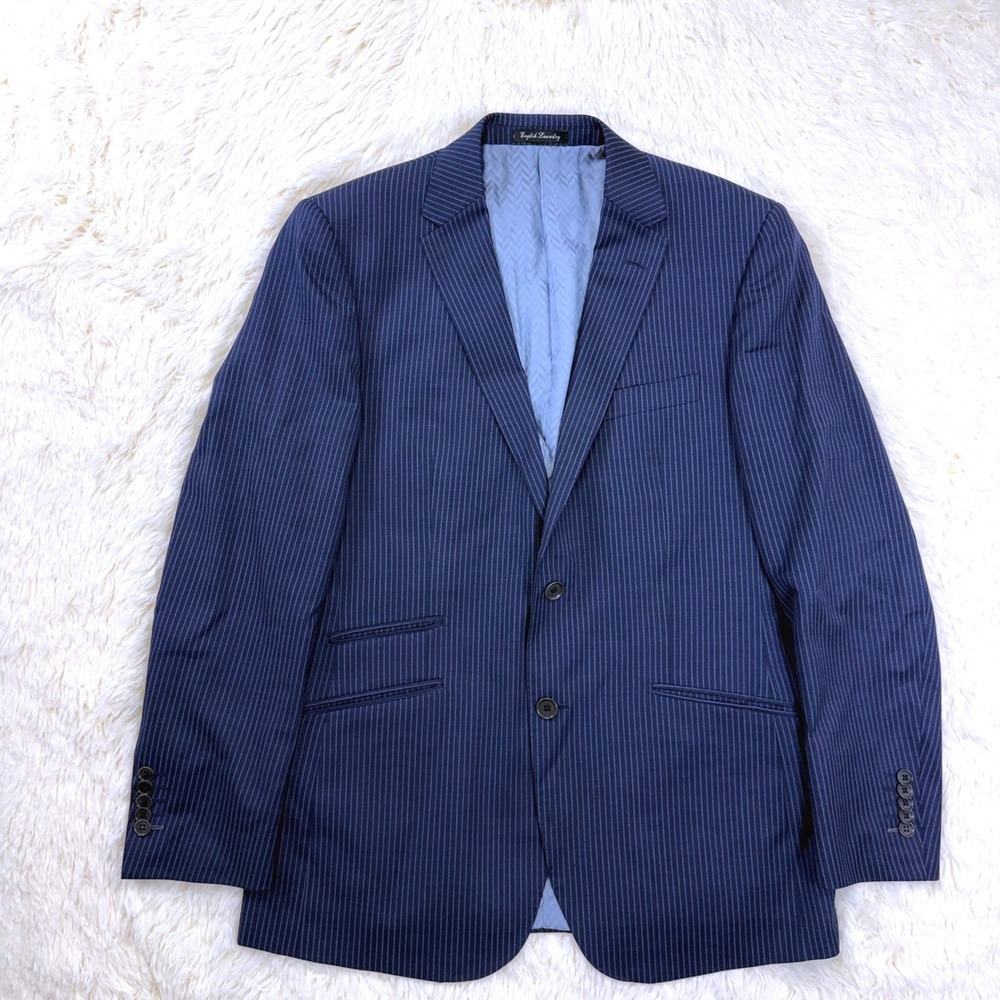 English Laundry Blazer Mens 40R Navy Blue Pinstripe 100% Wool Two Button Jacket
